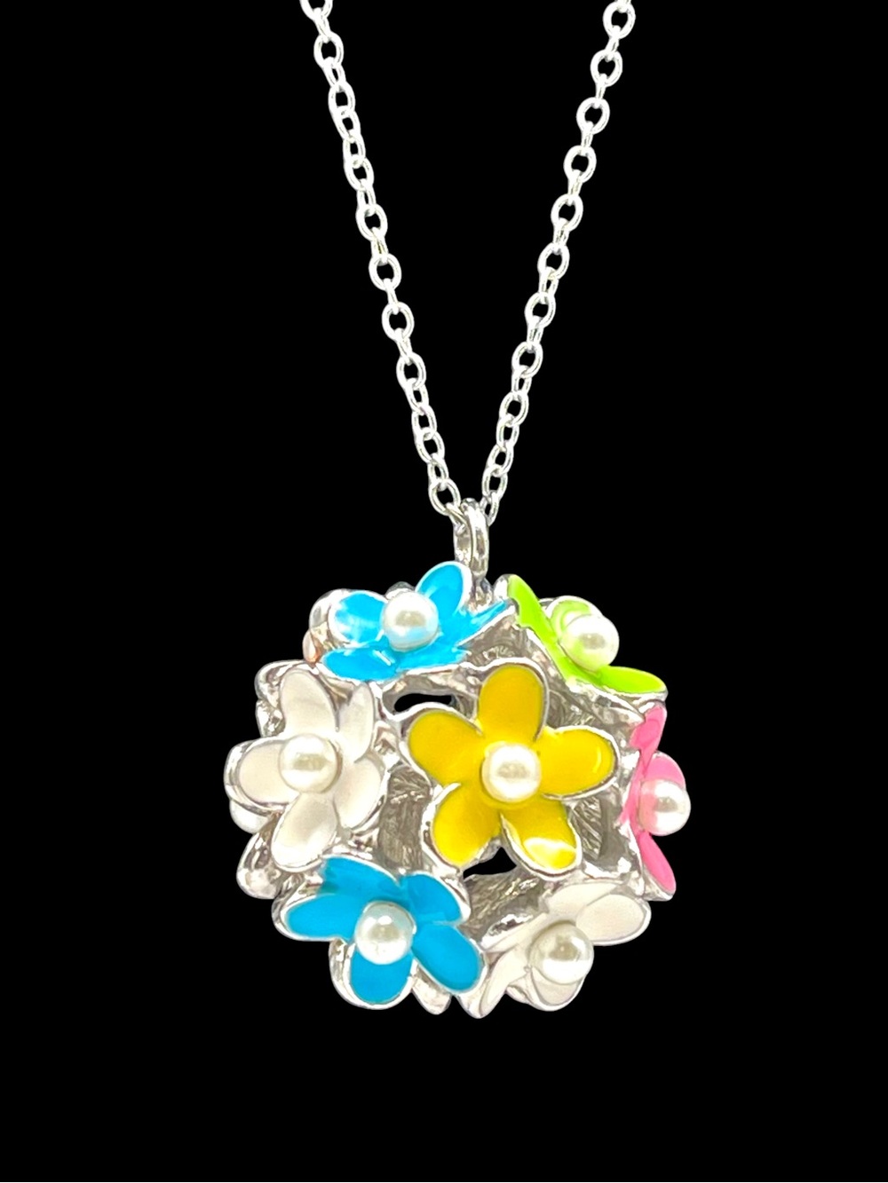 Pier 1 Imports Spring Flower Bouquet Enameled Flower Ball Pendant Necklace - Picture 7 of 15